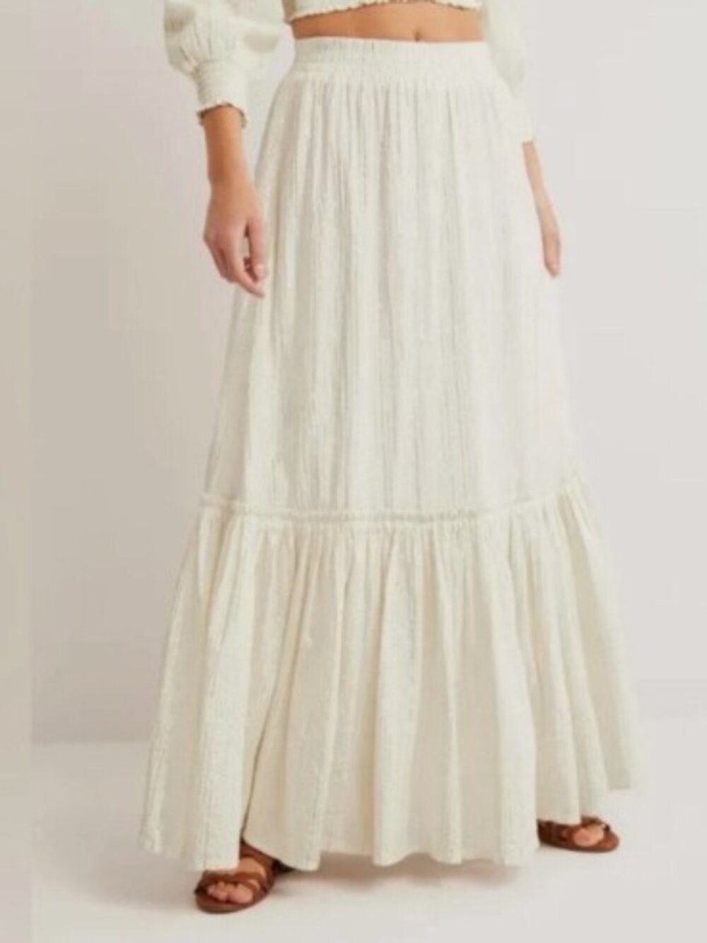 Boden Ivory Maxi Skirt with Silver Accents; Size 20/22